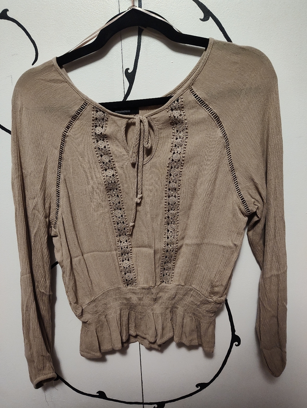 Taupe Long Sleeved Cropped Blouse